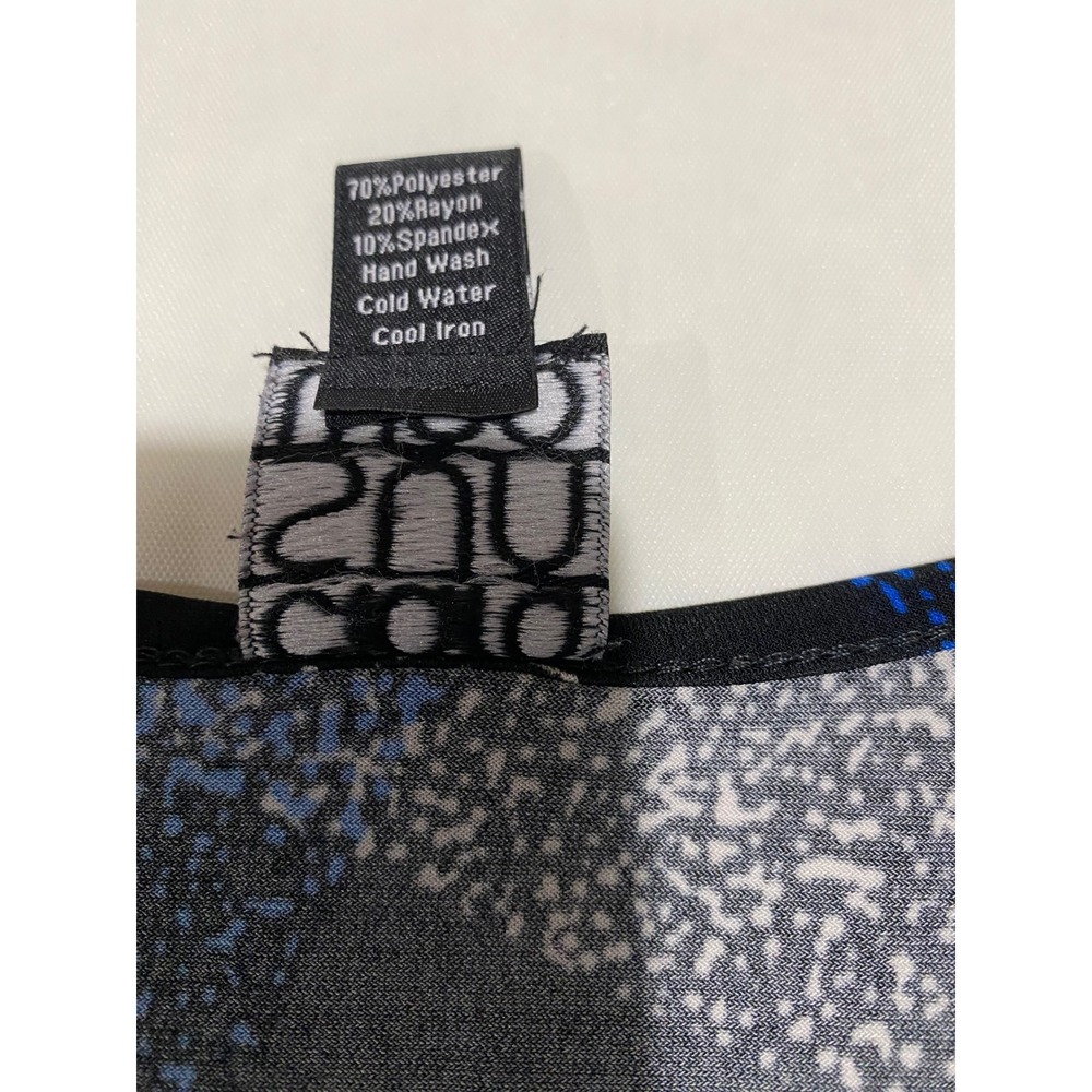 Clara Sunwoo Large Abstract Geometric Tunic Blue Green 3/4 Sleeve Stretch Top - Picture 4 of 6